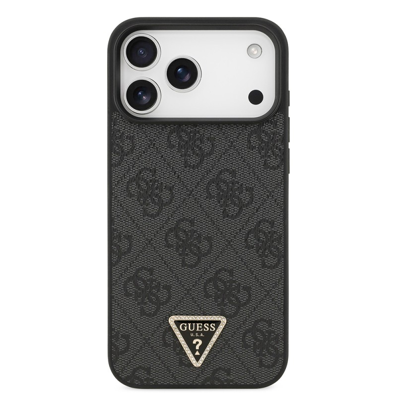 Apple iPhone 18 Pro Max Case – Guess Officially Licensed PU Leather – Rhinestone-Embellished Triangle Logo & 4G Pattern Cover - 3
