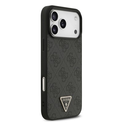 Apple iPhone 18 Pro Max Case – Guess Officially Licensed PU Leather – Rhinestone-Embellished Triangle Logo & 4G Pattern Cover - 4