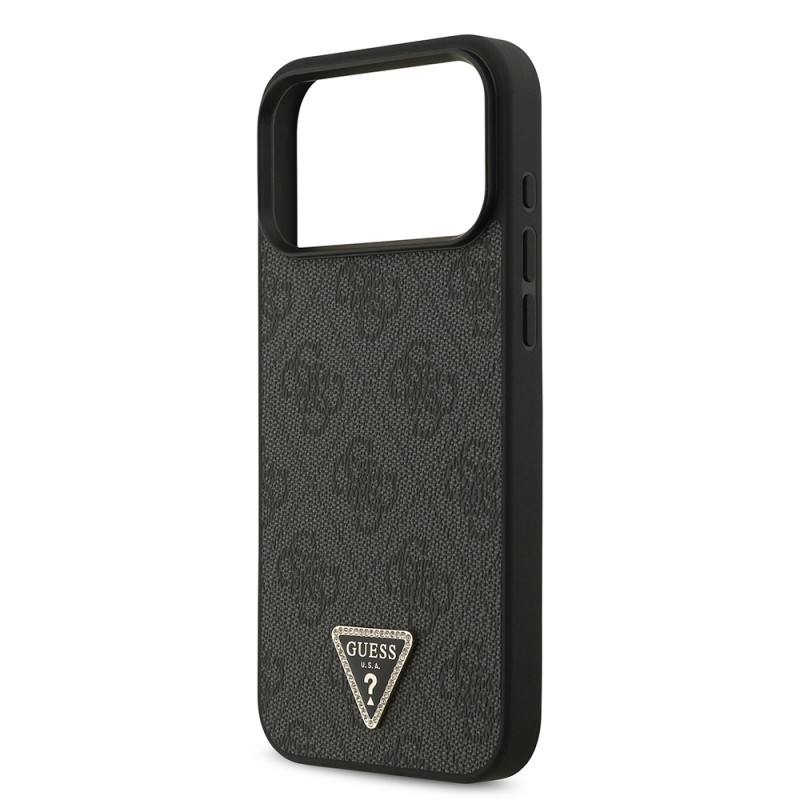Apple iPhone 18 Pro Max Case – Guess Officially Licensed PU Leather – Rhinestone-Embellished Triangle Logo & 4G Pattern Cover - 6