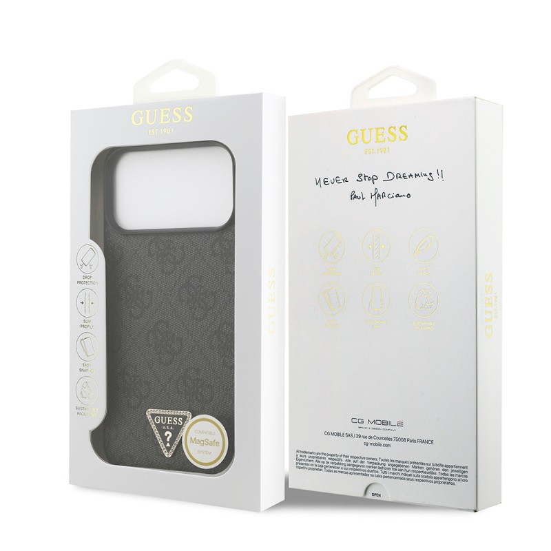 Apple iPhone 18 Pro Max Case – Guess Officially Licensed PU Leather – Rhinestone-Embellished Triangle Logo & 4G Pattern Cover - 8