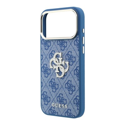 Apple iPhone 18 Pro Max Case Guess Original Licensed 4G Large Rhinestone Resin Logo PU Cover - 9