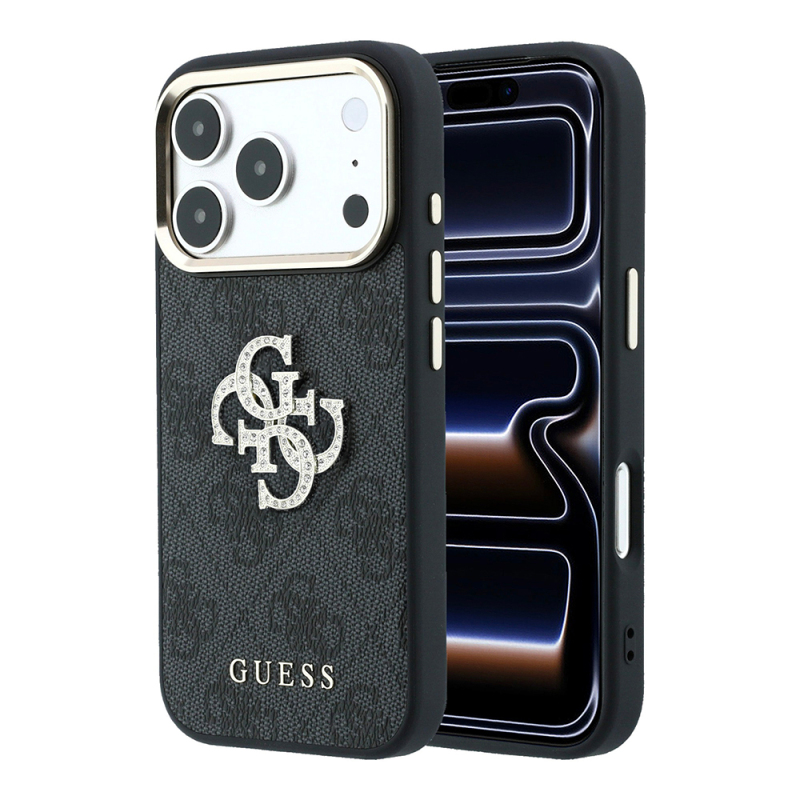 Apple iPhone 18 Pro Max Case Guess Original Licensed 4G Large Rhinestone Resin Logo PU Cover - 2