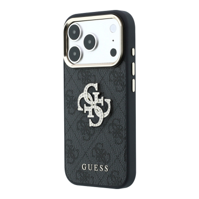 Apple iPhone 18 Pro Max Case Guess Original Licensed 4G Large Rhinestone Resin Logo PU Cover - 12