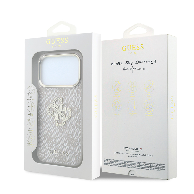 Apple iPhone 18 Pro Max Case Guess Original Licensed 4G Large Rhinestone Resin Logo PU Cover - 25