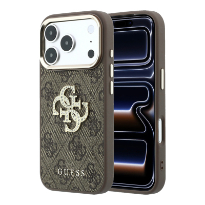 Apple iPhone 18 Pro Max Case Guess Original Licensed 4G Large Rhinestone Resin Logo PU Cover - 4