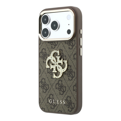 Apple iPhone 18 Pro Max Case Guess Original Licensed 4G Large Rhinestone Resin Logo PU Cover - 26