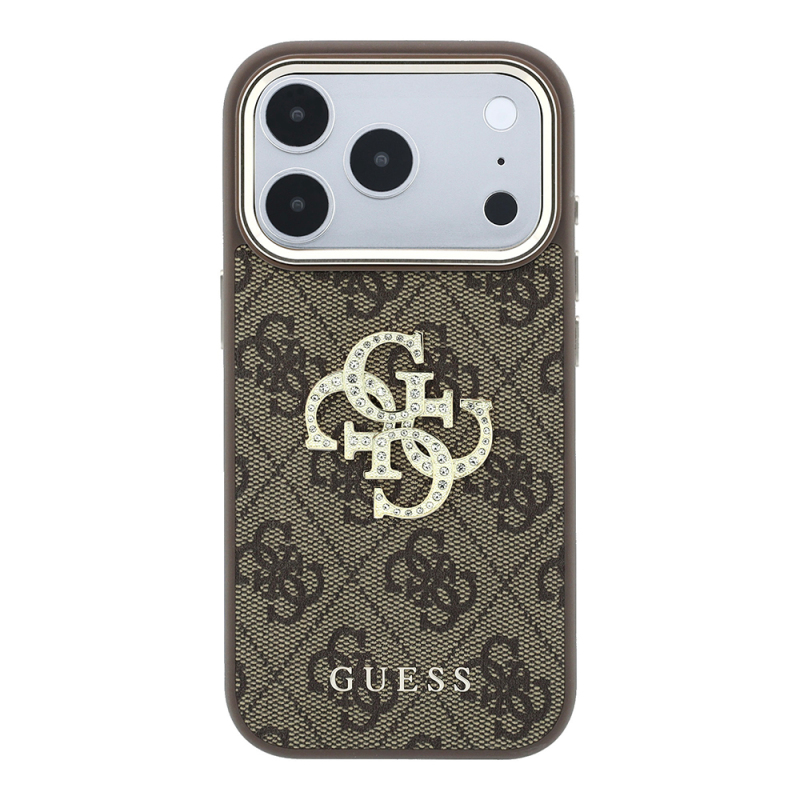 Apple iPhone 18 Pro Max Case Guess Original Licensed 4G Large Rhinestone Resin Logo PU Cover - 27