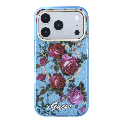 Apple iPhone 18 Pro Max Case Guess Original Licensed M-safe Charging Feature Rose Pattern Glittery Text and Logo Cover - 4