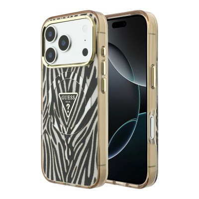 Apple iPhone 18 Pro Max Case Guess Original Licensed M-safe Charging Feature Zebra Pattern Triangle Logo Silicone Cover - 1