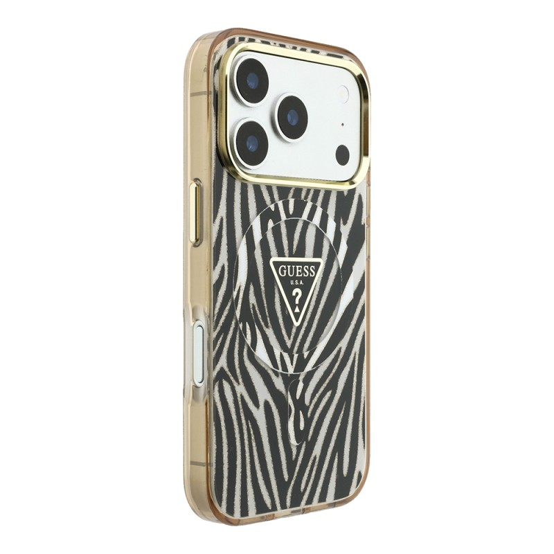 Apple iPhone 18 Pro Max Case Guess Original Licensed M-safe Charging Feature Zebra Pattern Triangle Logo Silicone Cover - 5