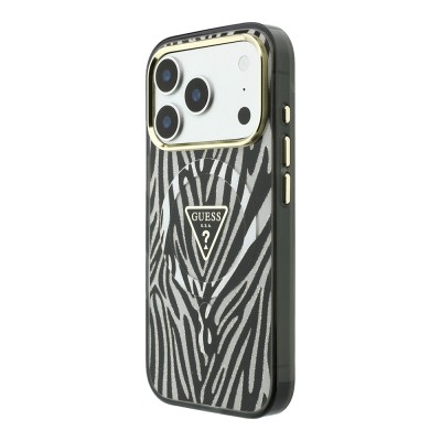 Apple iPhone 18 Pro Max Case Guess Original Licensed M-safe Charging Feature Zebra Pattern Triangle Logo Silicone Cover - 9