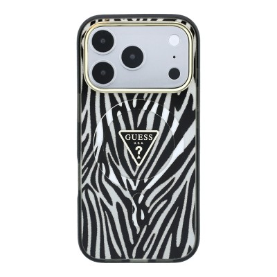 Apple iPhone 18 Pro Max Case Guess Original Licensed M-safe Charging Feature Zebra Pattern Triangle Logo Silicone Cover - 10