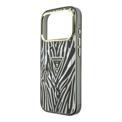 Apple iPhone 18 Pro Max Case Guess Original Licensed M-safe Charging Feature Zebra Pattern Triangle Logo Silicone Cover - 13