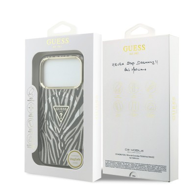 Apple iPhone 18 Pro Max Case Guess Original Licensed M-safe Charging Feature Zebra Pattern Triangle Logo Silicone Cover - 15
