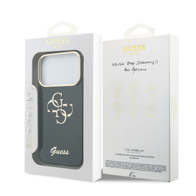 Apple iPhone 18 Pro Max Case Guess Original Licensed Silicone Cover with Large Metal Logo and Text/4G Design. - 40