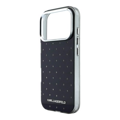 Apple iPhone 18 Pro Max Case Karl Lagerfeld Original Licensed Electroplated Rhinestones Metal Logo Cover - 11