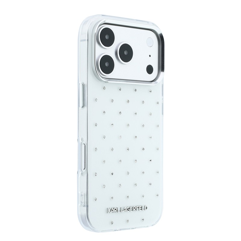 Apple iPhone 18 Pro Max Case Karl Lagerfeld Original Licensed Electroplated Rhinestones Metal Logo Cover - 8
