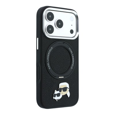 Apple iPhone 18 Pro Max Case Karl Lagerfeld Original Licensed M-Safe Charging Feature K&C Heads Pin Metal Logo 360 Degree Rotating Stand Cover - 4