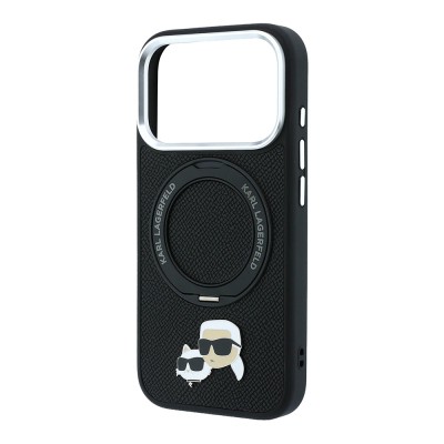 Apple iPhone 18 Pro Max Case Karl Lagerfeld Original Licensed M-Safe Charging Feature K&C Heads Pin Metal Logo 360 Degree Rotating Stand Cover - 6