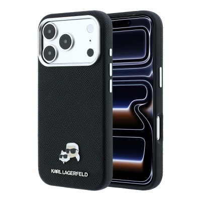 Apple iPhone 18 Pro Max Case Karl Lagerfeld Original Licensed M-Safe Charging Feature PU K&C Heads Metal Logo Cover - 1