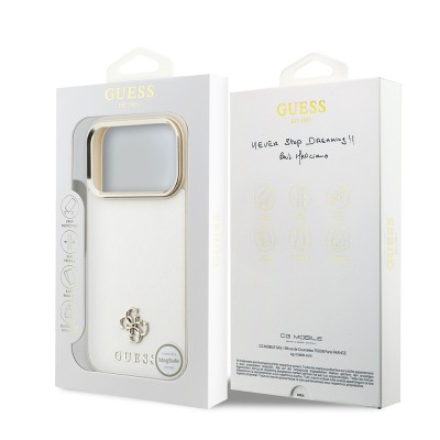 Apple iPhone 18 Pro Max Case M-safe Charging Feature Guess Original Licensed Classic Text and 4G Logo PU Leather Saffiano Cover - 11