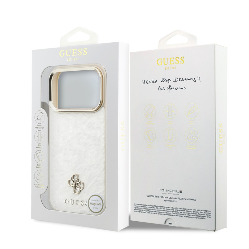 Apple iPhone 18 Pro Max Case M-safe Charging Feature Guess Original Licensed Classic Text and 4G Logo PU Leather Saffiano Cover - 11