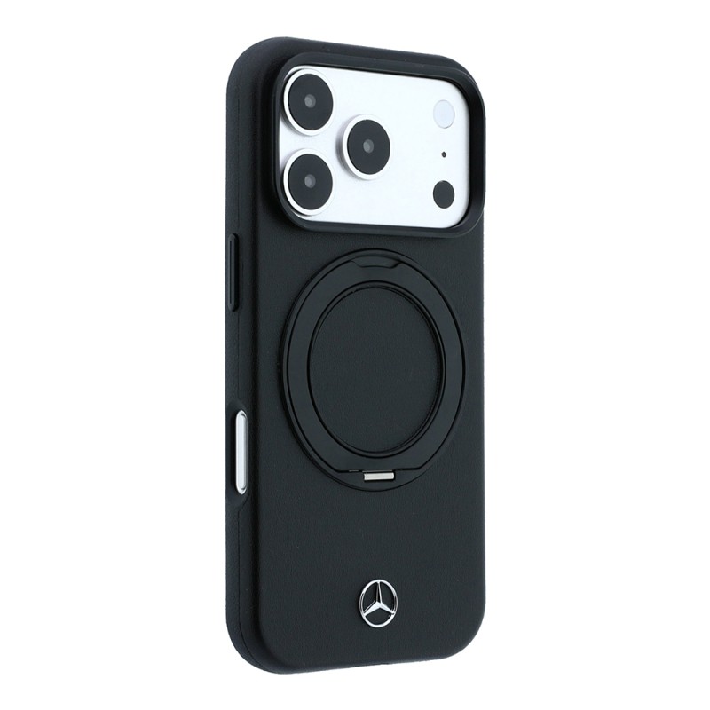 Apple iPhone 18 Pro Max Case Mercedes-Benz Original Licensed M-Safe Charging Compatible 360 Degree Rotating Stand Metal Logo PU Cover - 4