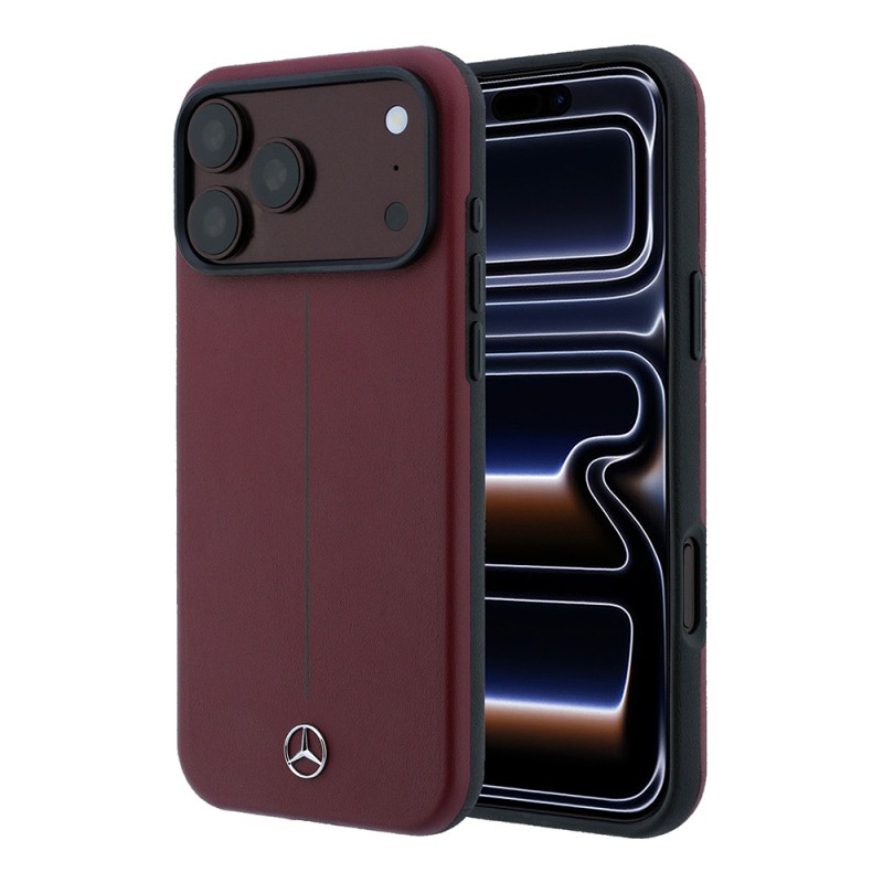 Apple iPhone 18 Pro Max Case, Mercedes Benz Original Licensed, M-safe Charging Feature, Metal Star Logo, Striped Leather Cover - 1