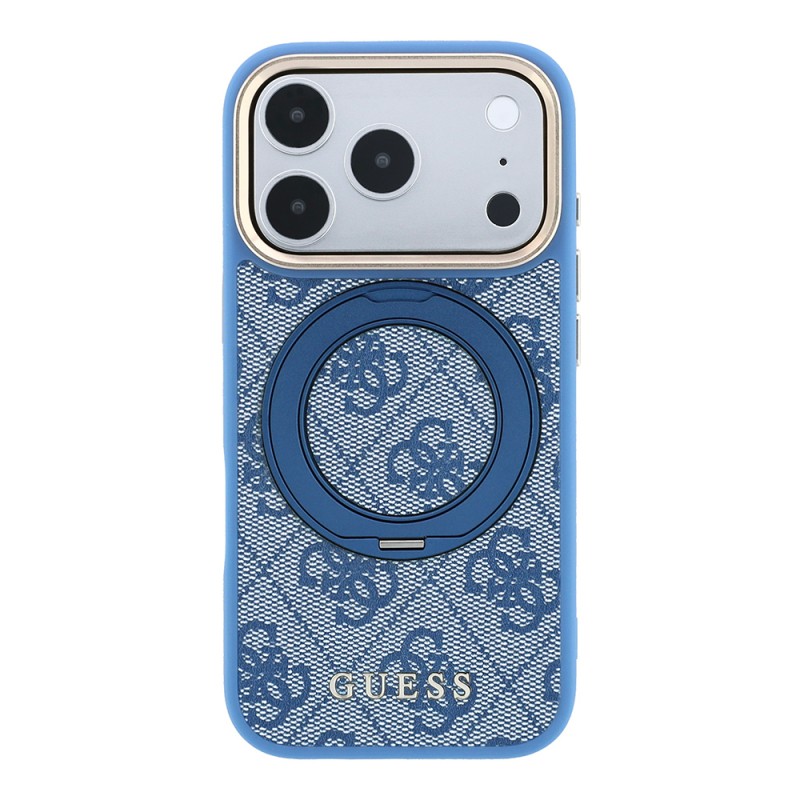 Apple iPhone 18 Pro Max Case Original Licensed Guess M-safe Charging Feature 4G Pattern 360 Degree Rotating Stand Metal Logo Cover - 7