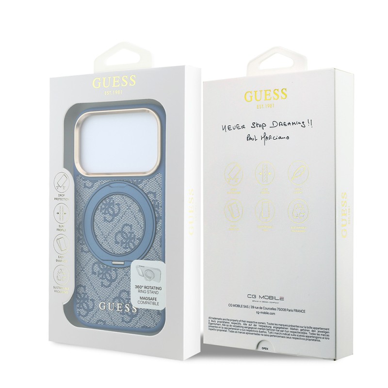 Apple iPhone 18 Pro Max Case Original Licensed Guess M-safe Charging Feature 4G Pattern 360 Degree Rotating Stand Metal Logo Cover - 22