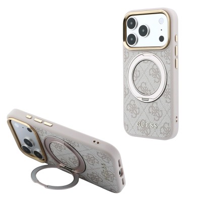 Apple iPhone 18 Pro Max Case Original Licensed Guess M-safe Charging Feature 4G Pattern 360 Degree Rotating Stand Metal Logo Cover - 5