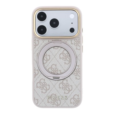 Apple iPhone 18 Pro Max Case Original Licensed Guess M-safe Charging Feature 4G Pattern 360 Degree Rotating Stand Metal Logo Cover - 8