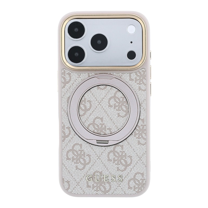 Apple iPhone 18 Pro Max Case Original Licensed Guess M-safe Charging Feature 4G Pattern 360 Degree Rotating Stand Metal Logo Cover - 8