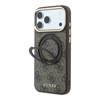 Apple iPhone 18 Pro Max Case Original Licensed Guess M-safe Charging Feature 4G Pattern 360 Degree Rotating Stand Metal Logo Cover - 3