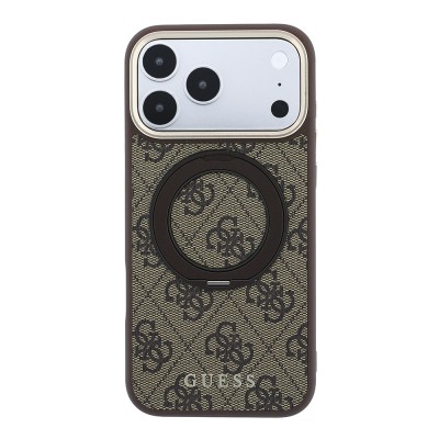 Apple iPhone 18 Pro Max Case Original Licensed Guess M-safe Charging Feature 4G Pattern 360 Degree Rotating Stand Metal Logo Cover - 9