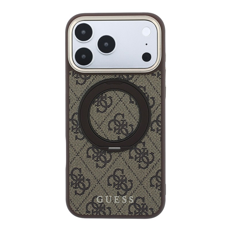 Apple iPhone 18 Pro Max Case Original Licensed Guess M-safe Charging Feature 4G Pattern 360 Degree Rotating Stand Metal Logo Cover - 9