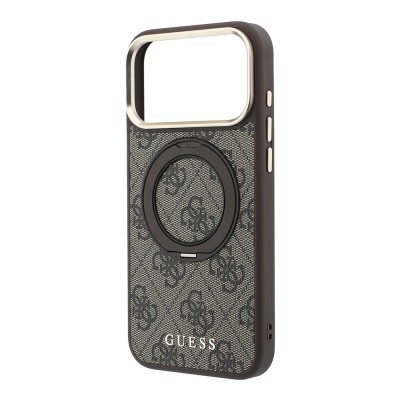 Apple iPhone 18 Pro Max Case Original Licensed Guess M-safe Charging Feature 4G Pattern 360 Degree Rotating Stand Metal Logo Cover - 15