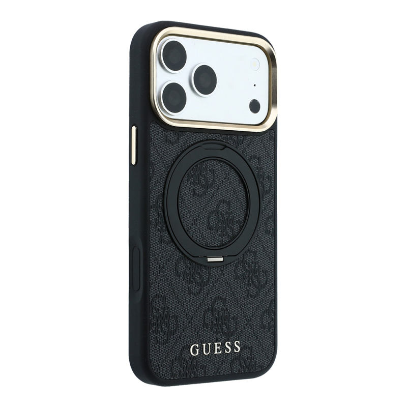 Apple iPhone 18 Pro Max Case Original Licensed Guess M-safe Charging Feature 4G Pattern 360 Degree Rotating Stand Metal Logo Cover - 28