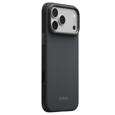 Apple iPhone 18 Pro Max Case – Pitaka Military-Grade Classic Series (New Logo) – Aramid Carbon Fiber – MagSafe Compatible – Black-Grey Twill Finish - 12