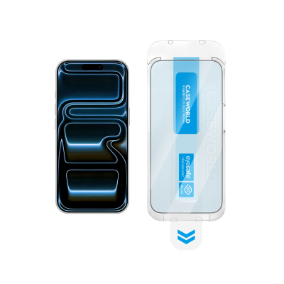 Apple iPhone 18 Pro Max CaseWorld Applicator Serisi 2.5D Eyesafe Mavi Işık Teknolojili Safir 0.33mm Temperli Cam Ekran Koruyucu + Uygulama Aparatı - CaseWorld