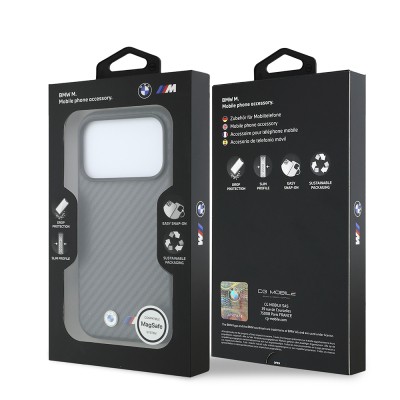 Apple iPhone 18 Pro Max Kılıf BMW Orjinal Lisanslı M-safe Şarj Özellikli Karbon Fiber Tasarımlı ve Metal Logolu PU Deri Kapak - 12