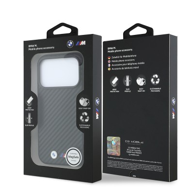 Apple iPhone 18 Pro Max Kılıf BMW Orjinal Lisanslı M-safe Şarj Özellikli Karbon Fiber Tasarımlı ve Metal Logolu PU Deri Kapak - 19