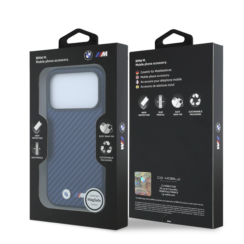 Apple iPhone 18 Pro Max Kılıf BMW Orjinal Lisanslı M-safe Şarj Özellikli Karbon Fiber Tasarımlı ve Metal Logolu PU Deri Kapak - 40