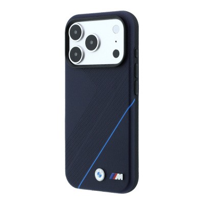 Apple iPhone 18 Pro Max Kılıf BMW Orjinal Lisanslı M-safe Şarj Özellikli M Logolu Lastik İzi Desenli Mavi Çizgili Kapak - 2