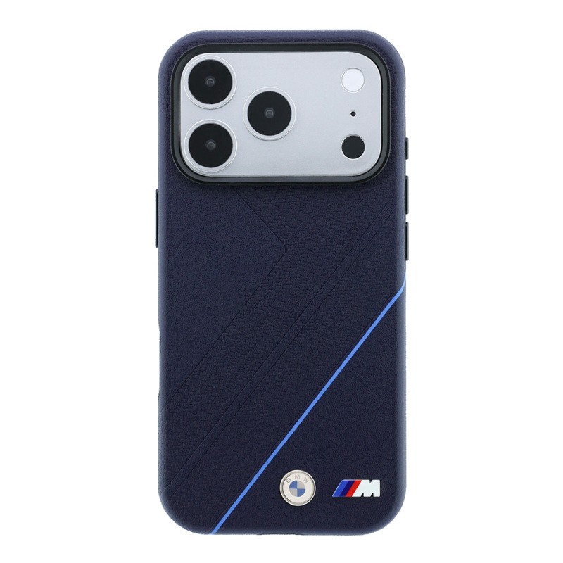 Apple iPhone 18 Pro Max Kılıf BMW Orjinal Lisanslı M-safe Şarj Özellikli M Logolu Lastik İzi Desenli Mavi Çizgili Kapak - 3