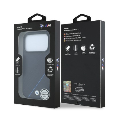 Apple iPhone 18 Pro Max Kılıf BMW Orjinal Lisanslı M-safe Şarj Özellikli M Logolu Lastik İzi Desenli Mavi Çizgili Kapak - 8