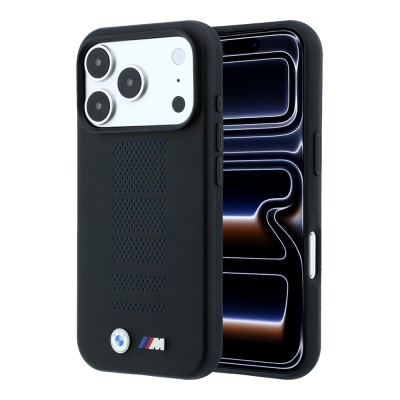Apple iPhone 18 Pro Max Kılıf BMW Orjinal Lisanslı M-safe Şarj Özellikli PU Delikli Metal M Logolu Kapak - BMW