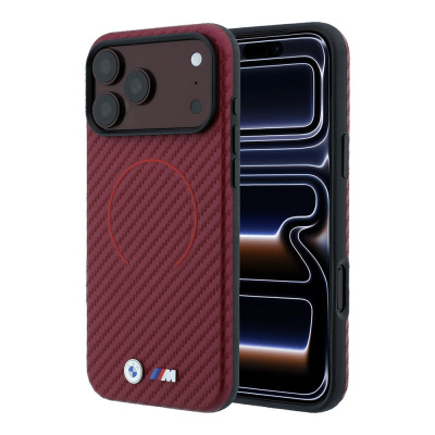 Apple iPhone 18 Pro Max Kılıf BMW Orjinal Lisanslı M-safe Şarj Özellikli PU Metal Logolu Kırmızı Halka Tasarımlı Kapak - BMW