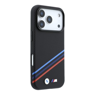 Apple iPhone 18 Pro Max Kılıf BMW Orjinal Lisanslı M-safe Şarj Özellikli Üç Şeritli Metal M Logolu Karbon Fiber Kevlar Kapak - 4