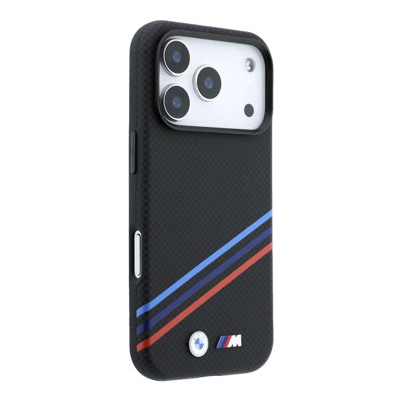 Apple iPhone 18 Pro Max Kılıf BMW Orjinal Lisanslı M-safe Şarj Özellikli Üç Şeritli Metal M Logolu Karbon Fiber Kevlar Kapak - 4